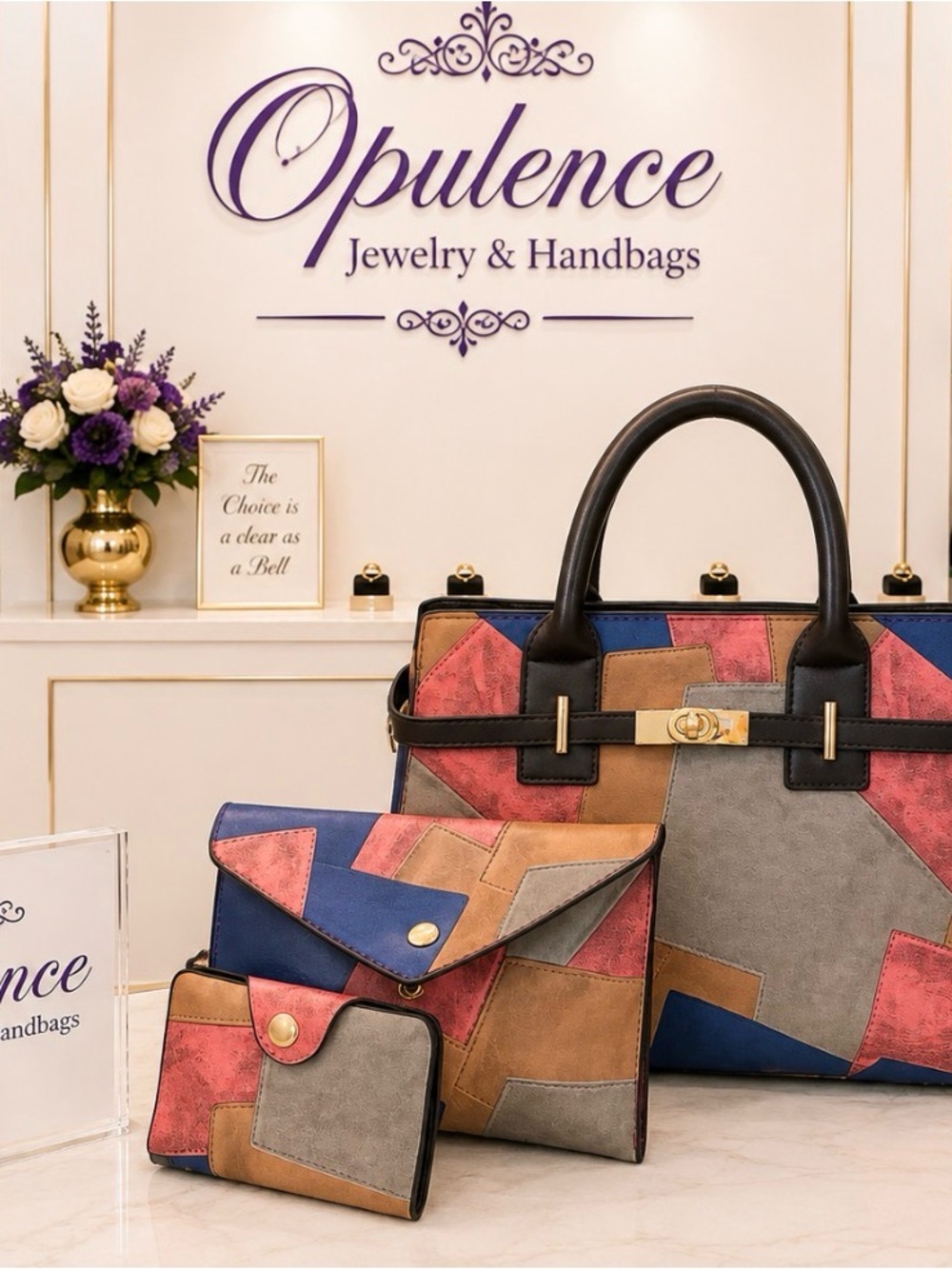 3pc Patchwork Design Handbag Set